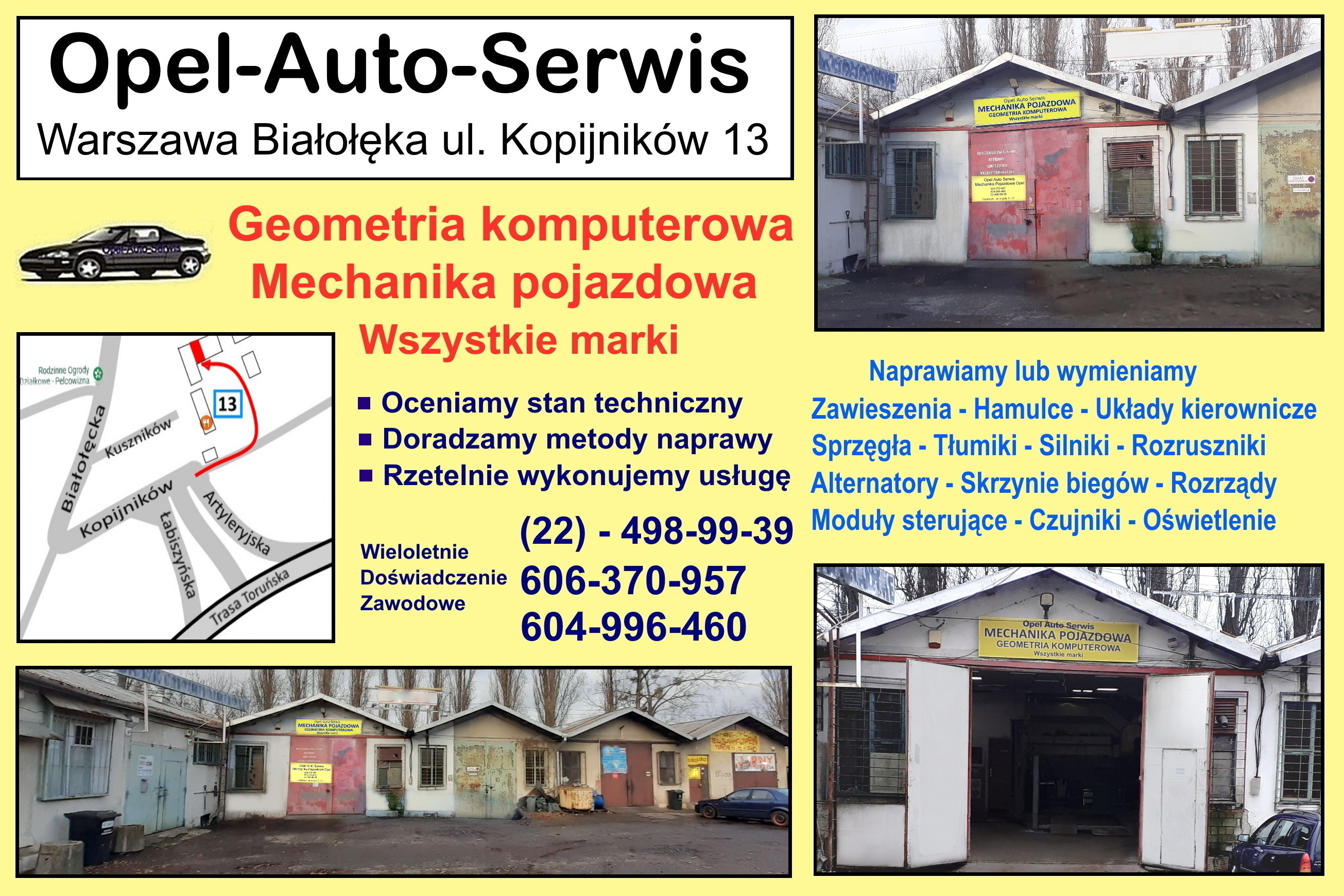 warsztat samochodowy Warszawa Bia�o��ka Opel Auto Serwis ul Kopijnik&oacute;w 13 Mechanika Pojazdowa (22)-498-99-39, 606-370-957, 604-996-460
